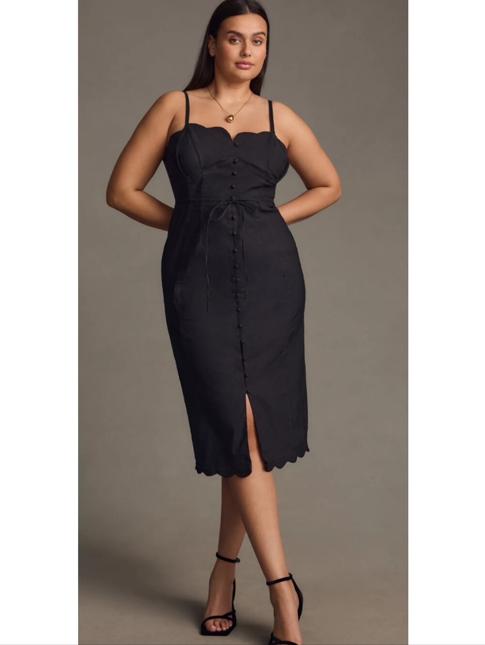By Anthropologie Slim Scalloped Front-Slit Corset Dress